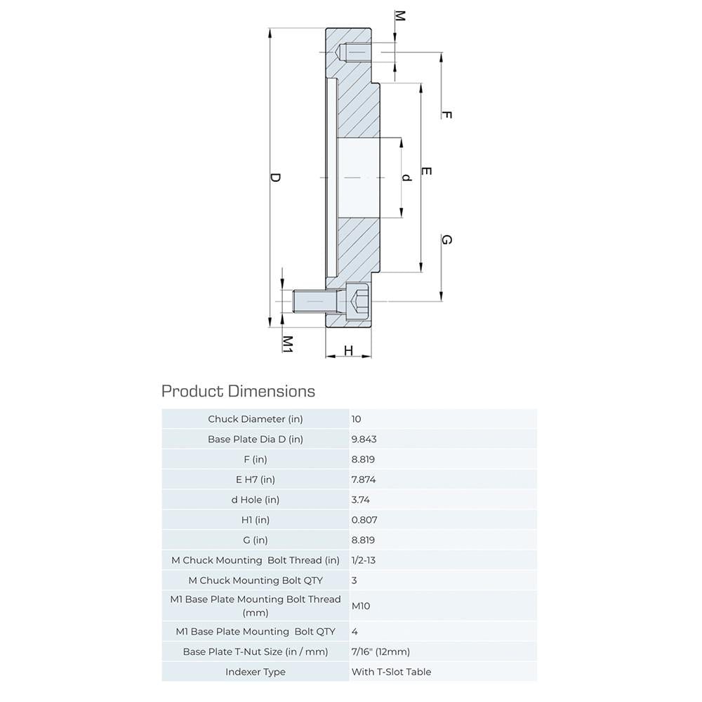 Lathe Chuck Adapter Back Plates; Nominal Chuck Size: 10 in; Mount Type: Slotted Table; Spindle Nose Type: Slotted Table; Chuck Compatibility: 1-203-1001; 1-201-1001; 1-105-1001; Through-hole Diameter: 3.189 in; Chuck Diameter Compatibility: 10 in; Materia