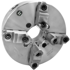 Self-Centering Manual Lathe Chuck: 4-Jaw,  6″ Dia Two-Piece Jaws, Plain Back Mount, 4,500 Max RPM