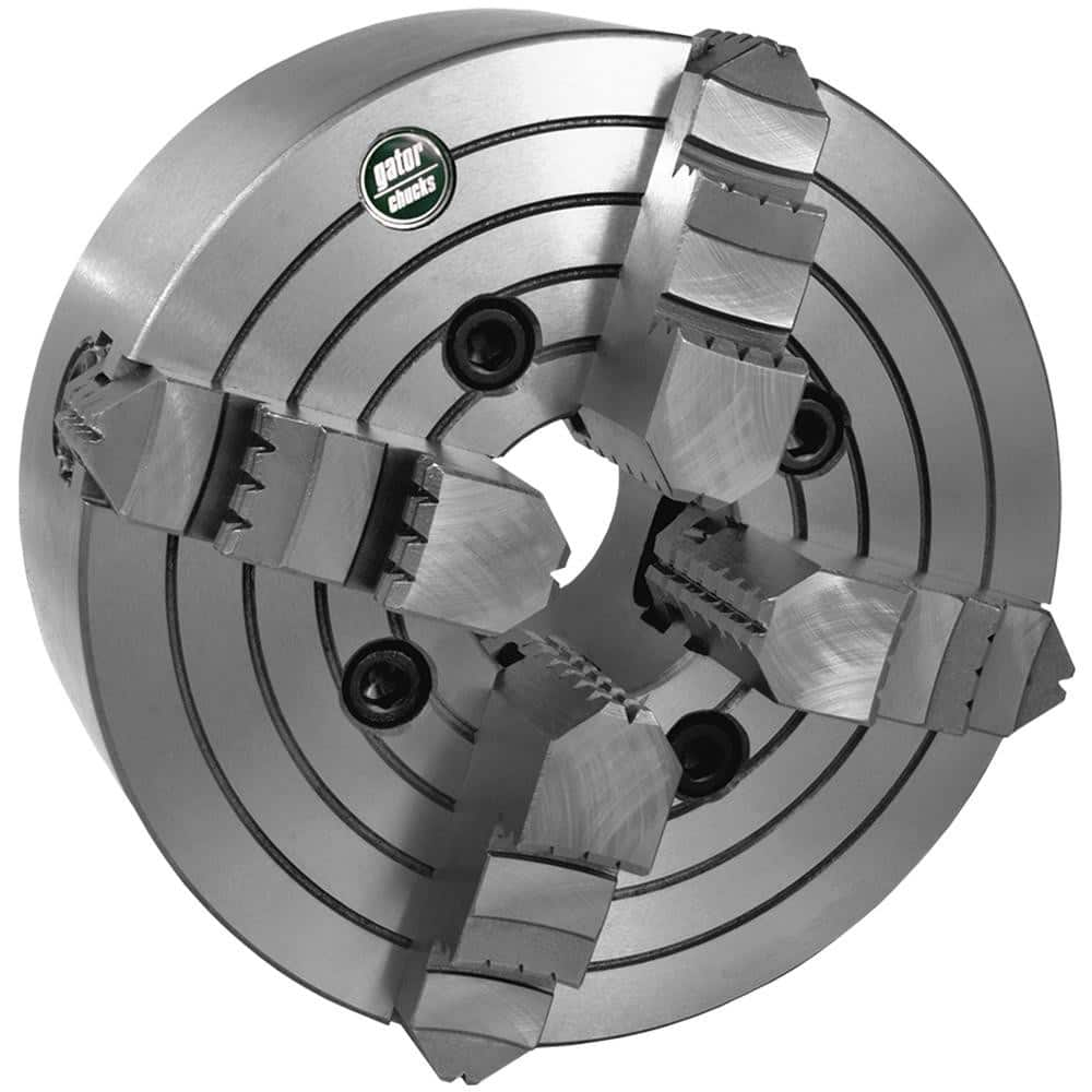 Independent Manual Lathe Chuck: 4-Jaw,  8″ Dia Hard & Solid Jaws, Plain Back Mount, 1,800 Max RPM