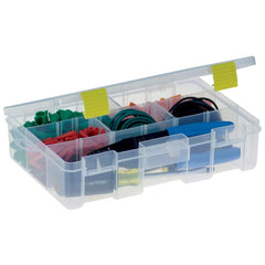 Small Parts Boxes & Organizers; Product Type: Compartment Box; Lock Type: ProLatch; Width (Inch): 7; Depth (Inch): 2-3/4; Number of Dividers: 5; Removable Dividers: Yes; Color: Clear; Features: 3 Fixed Compartments with dividers to make up to 8 compartmen