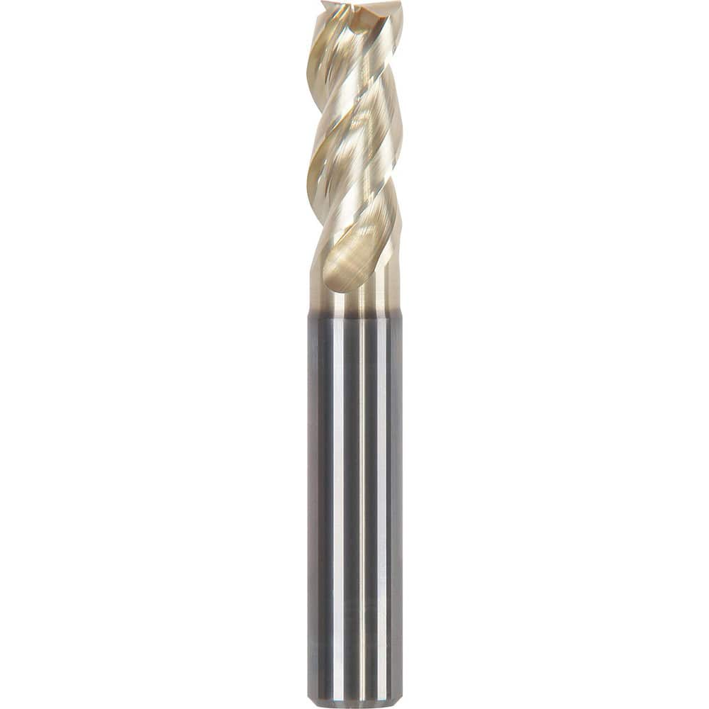 Corner Chamfer End Mill: 0.6299″ Dia, 1.2598″ LOC, 3 Flute, 0.0063″ Chamfer Width, Solid Carbide 3.66 mm OAL, ZrN Coated, Centercutting