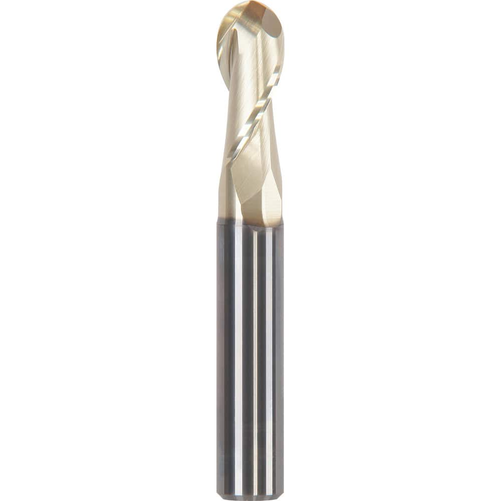 Ball End Mill: 0.6299″ Dia, 1.2598″ LOC, 2 Flute, Solid Carbide ZrN Coated