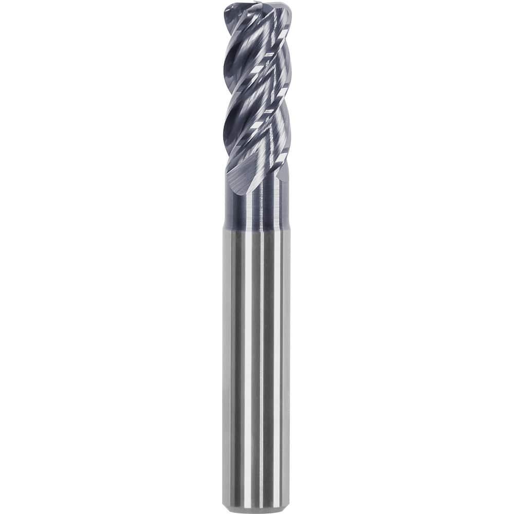 Corner Radius End Mill: 0.7874″ Dia, 1.4961″ LOC, 0.02″ Radius, 4 Flutes, Solid Carbide 4.13″ OAL, 0.7874″ Shank Dia, Helix, AlTiN Coated, Centercutting