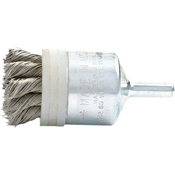 Brush Research Mfg. - 3/4" Brush Diam, Knotted, End Brush - 1/4" Diam Steel Shank, 20,000 Max RPM - Makers Industrial Supply