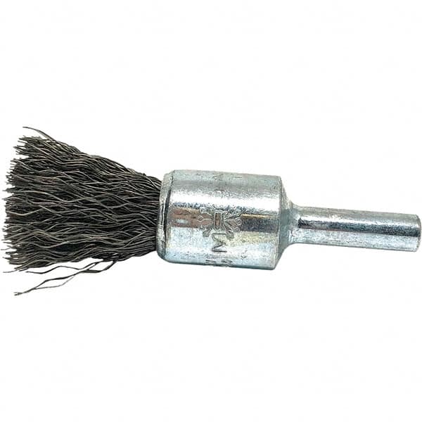 Brush Research Mfg. - 1/2" Brush Diam, Crimped, End Brush - 1/4" Diam Steel Shank, 20,000 Max RPM - Makers Industrial Supply