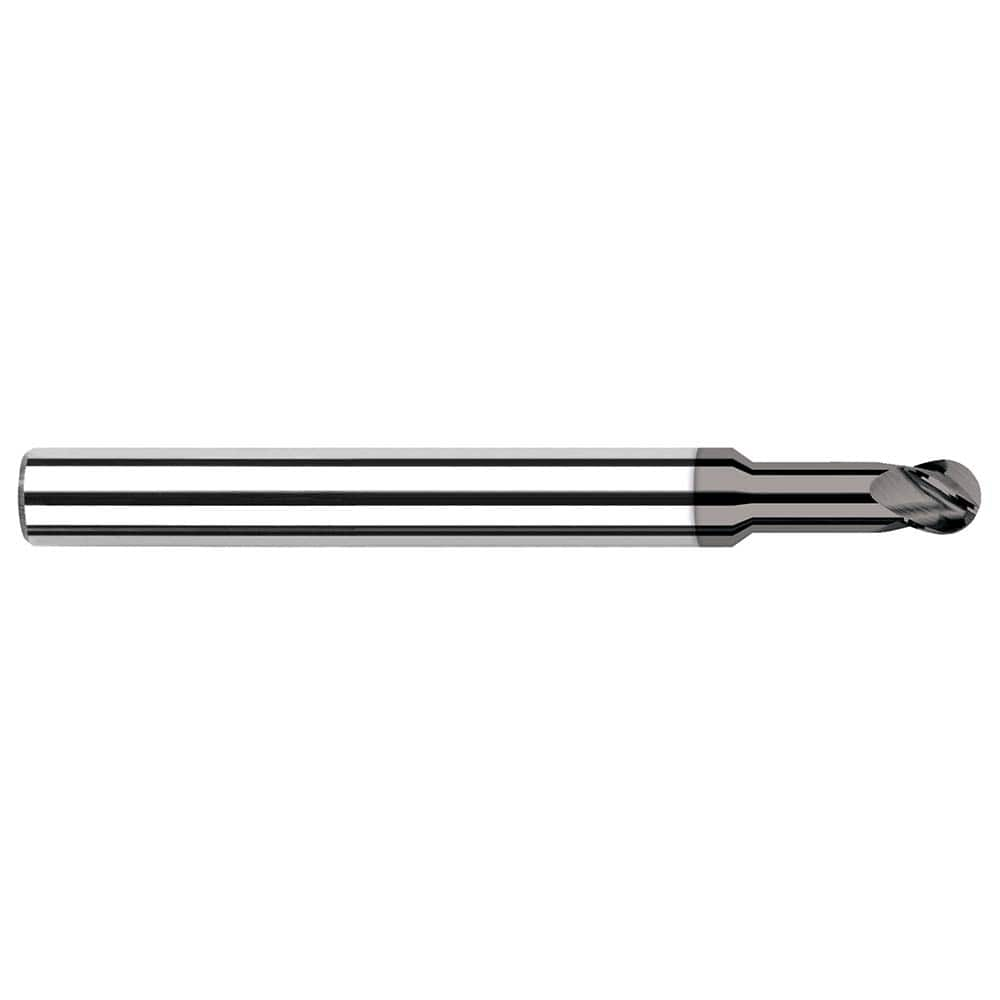 Ball End Mill: 0.125″ Dia, 0.187″ LOC, 4 Flute, Solid Carbide 1-1/2″ OAL, 1/8″ Shank Dia, 30 ° Helix, CVD Coated, Single End