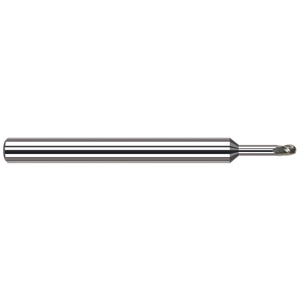 Harvey Tool - Ball End Mills; Mill Diameter (Inch): 1/64 ; Mill Diameter (Decimal Inch): 0.0150 ; Number of Flutes: 3 ; Length of Cut (Decimal Inch): 0.0220 ; Material: Solid Carbide ; Overall Length (Inch): 2-1/2 - Exact Industrial Supply