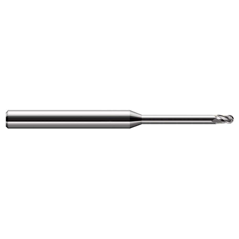 Harvey Tool - Ball End Mills; Mill Diameter (Decimal Inch): 0.0100 ; Number of Flutes: 3 ; Length of Cut (Inch): 1/64 ; Length of Cut (Decimal Inch): 0.0150 ; Material: Solid Carbide ; Overall Length (Inch): 2-1/2 - Exact Industrial Supply