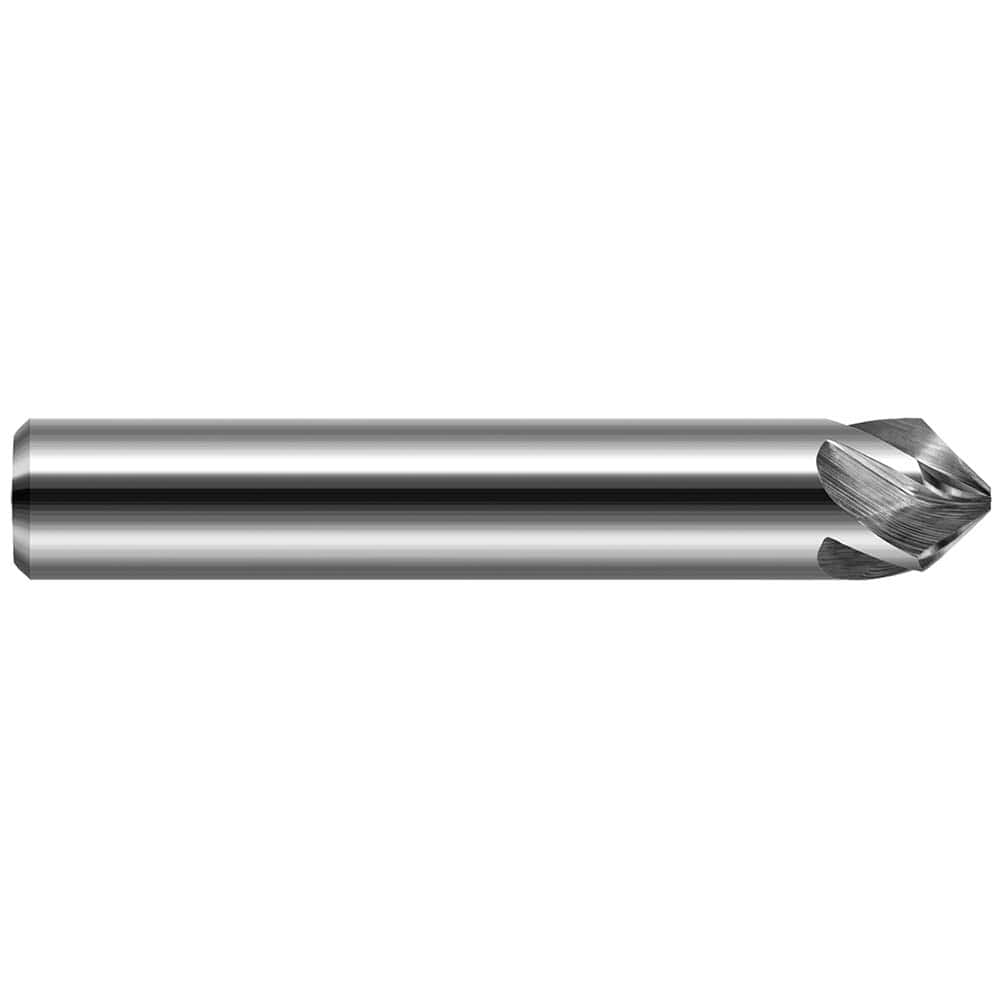 Chamfer Mill: 0.25″ Dia, 3 Flutes, Solid Carbide 4″ OAL, 1″ Shank Dia, Bright/Uncoated