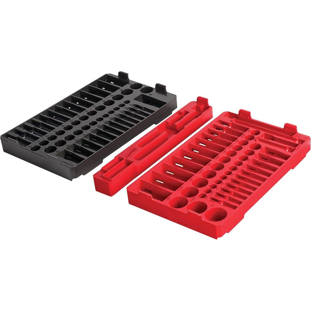 Milwaukee Tool - Socket Holders & Trays; Type: Tray ; Holds Number of Pieces: 106 ; Color: Red, Black ; Additional Information: Color Coded for Easy Parts Identification; 1/4 & 3/8" Drive Rachet & Socket Tray - Exact Industrial Supply