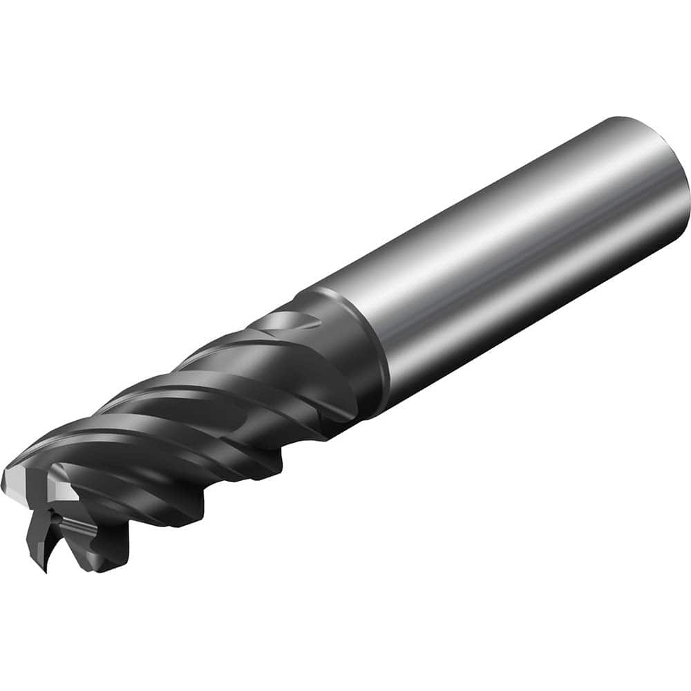 Corner Radius End Mill: 3/8″ Dia, 0.7811″ LOC, 0.06″ Radius, 4 Flutes, Solid Carbide 3″ OAL, 3/8″ Shank Dia, 48 ° Helix, TiAlN Coated, Corner Radius End, Series CoroMill Plura