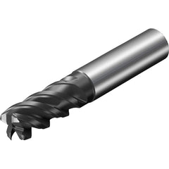 Corner Radius End Mill: 1/4″ Dia, 5/8″ LOC, 0.03″ Radius, 4 Flutes, Solid Carbide 2-1/2″ OAL, 1/4″ Shank Dia, 48 ° Helix, TiAlN Coated, Corner Radius End, Series CoroMill Plura