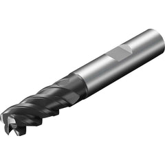 Corner Radius End Mill: 1/2″ Dia, 1-1/8″ LOC, 0.03″ Radius, 4 Flutes, Solid Carbide 3-1/2″ OAL, 1/2″ Shank Dia, 48 ° Helix, TiAlN Coated, Corner Radius End, Centercutting, Series CoroMill Plura