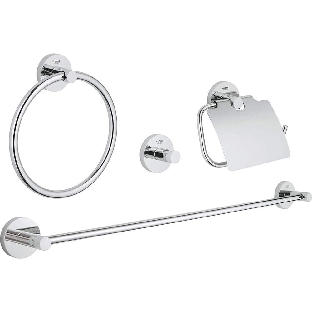 Grohe - Washroom Shelves, Soap Dishes & Towel Holders; Type: 4-in-1 Accessory Set ; Material: Metal ; Length (Inch): 23.6220 ; Width (Inch): 7 ; Depth (Inch): 2.3622 ; Finish/Coating: Chrome - Exact Industrial Supply