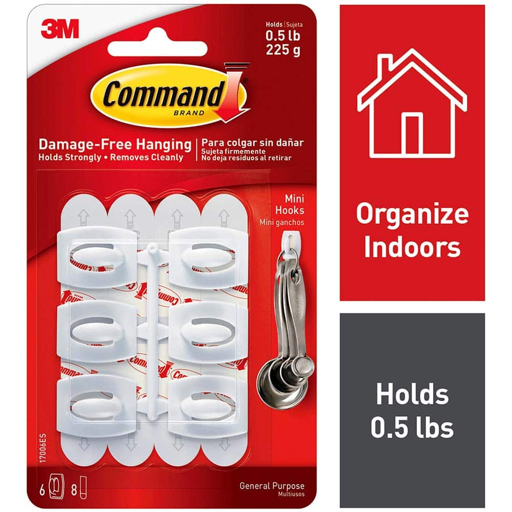 3M - All-Purpose & Utility Hooks; Type: Hooks Kit ; Overall Length (Inch): 1-5/64 ; Material: Plastic ; Projection: 0.44 ; Color: White ; Material: Plastic - Exact Industrial Supply