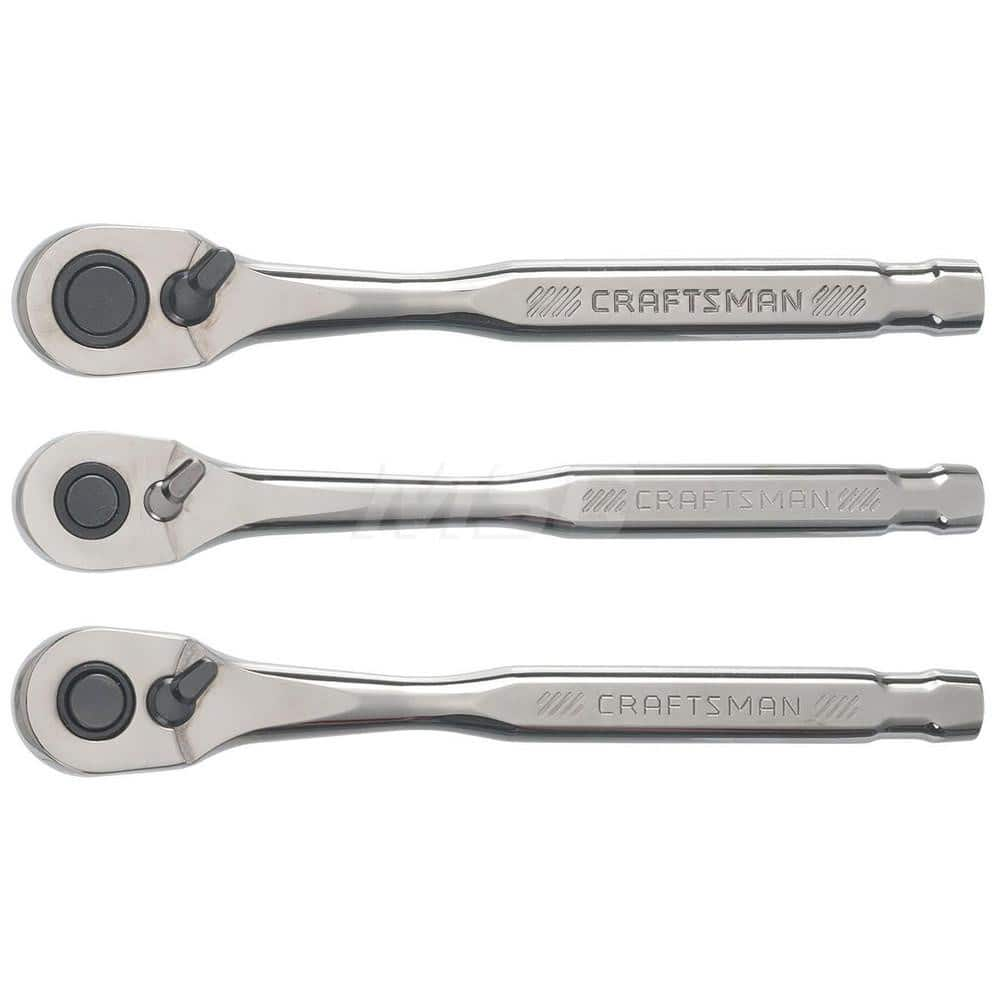 Ratchet: 1/4, 3/8 & 1/2″ Drive, Pear Head 120 Gear Teeth, Reversible Head, Polished Finish