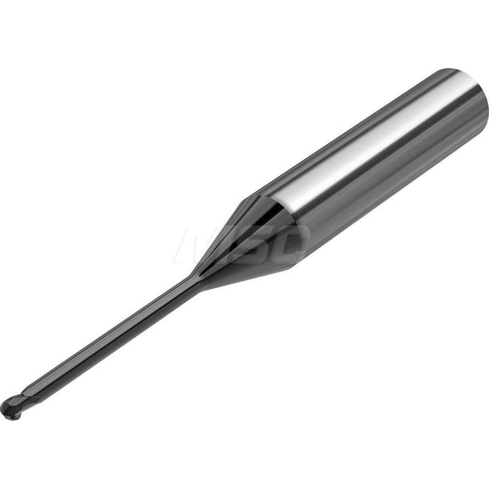 Ball End Mill: 0.0591″ Dia, 0.06″ LOC, 2 Flute, Solid Carbide 55 mm OAL, 35 ° Helix, M9 Coated, Single End, Series SMB410