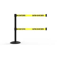 Free Standing Retractable Belt Barrier Post: 40″ High, 2.4″ Dia, Aluminum Post Cast Iron, Black & Yellow