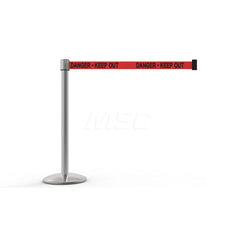 Free Standing Retractable Belt Barrier Post: 40″ High, 2.4″ Dia, Aluminum Post Cast Iron, Red & Silver