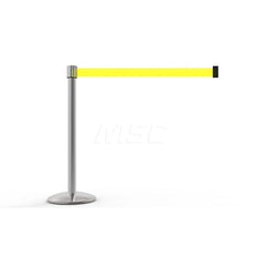 Free Standing Retractable Belt Barrier Post: 40″ High, 2.4″ Dia, Aluminum Post Cast Iron, Black & Yellow