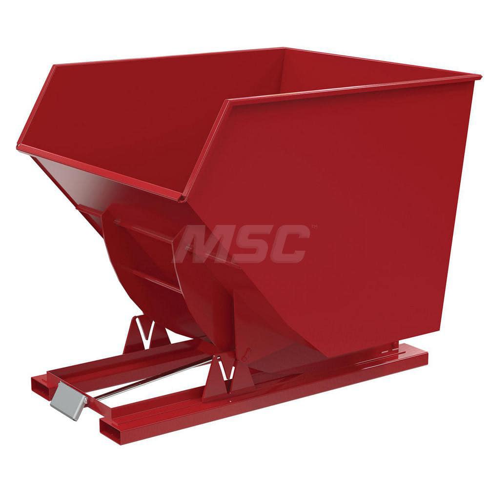 Stationary Tilt Hopper: 6,000 lb Capacity, 64″ Wide, 79.38″ Long, 64.375″ High Red, Powder Coated Steel, Hand Control