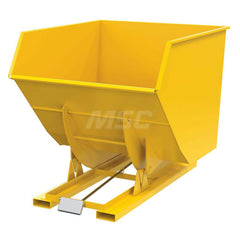 Stationary Tilt Hopper: 6,000 lb Capacity, 64″ Wide, 79.38″ Long, 64.375″ High Yellow, Powder Coated Steel, Hand Control