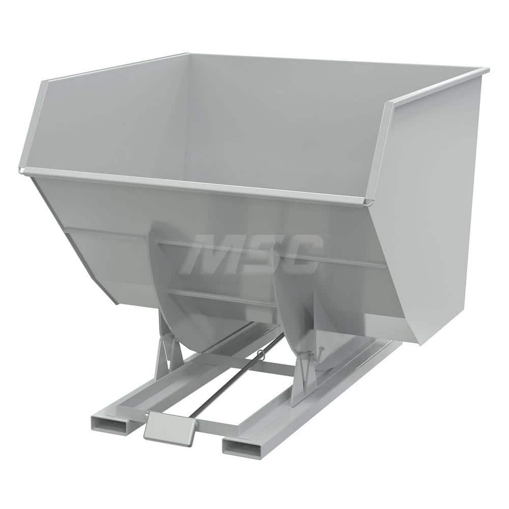 Stationary Tilt Hopper: 6,000 lb Capacity, 73″ Wide, 79.38″ Long, 64.375″ High Gray, Powder Coated Steel, Hand Control