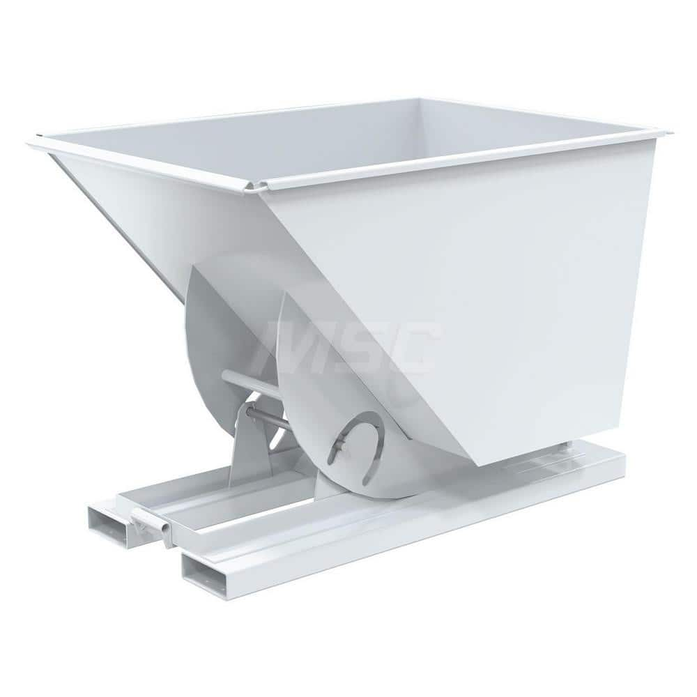 Stationary Tilt Hopper: 2,000 lb Capacity, 42″ Wide, 62″ Long, 43″ High White, Powder Coated Steel, Hand Control