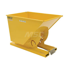 Stationary Tilt Hopper: 2,000 lb Capacity, 42″ Wide, 61.13″ Long, 42.6875″ High Yellow, Powder Coated Steel, Hand Control