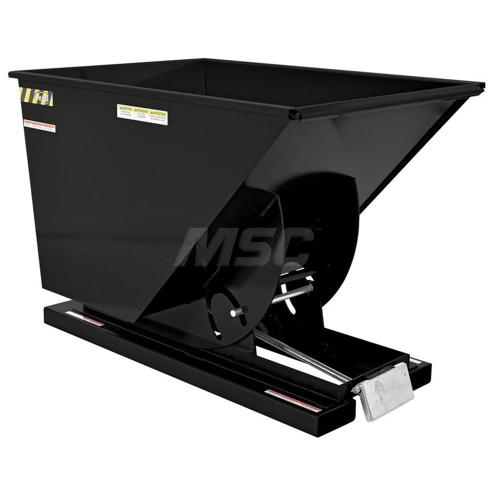 Stationary Tilt Hopper: 4,000 lb Capacity, 42″ Wide, 61.13″ Long, 42.6875″ High Black, Powder Coated Steel, Hand Control