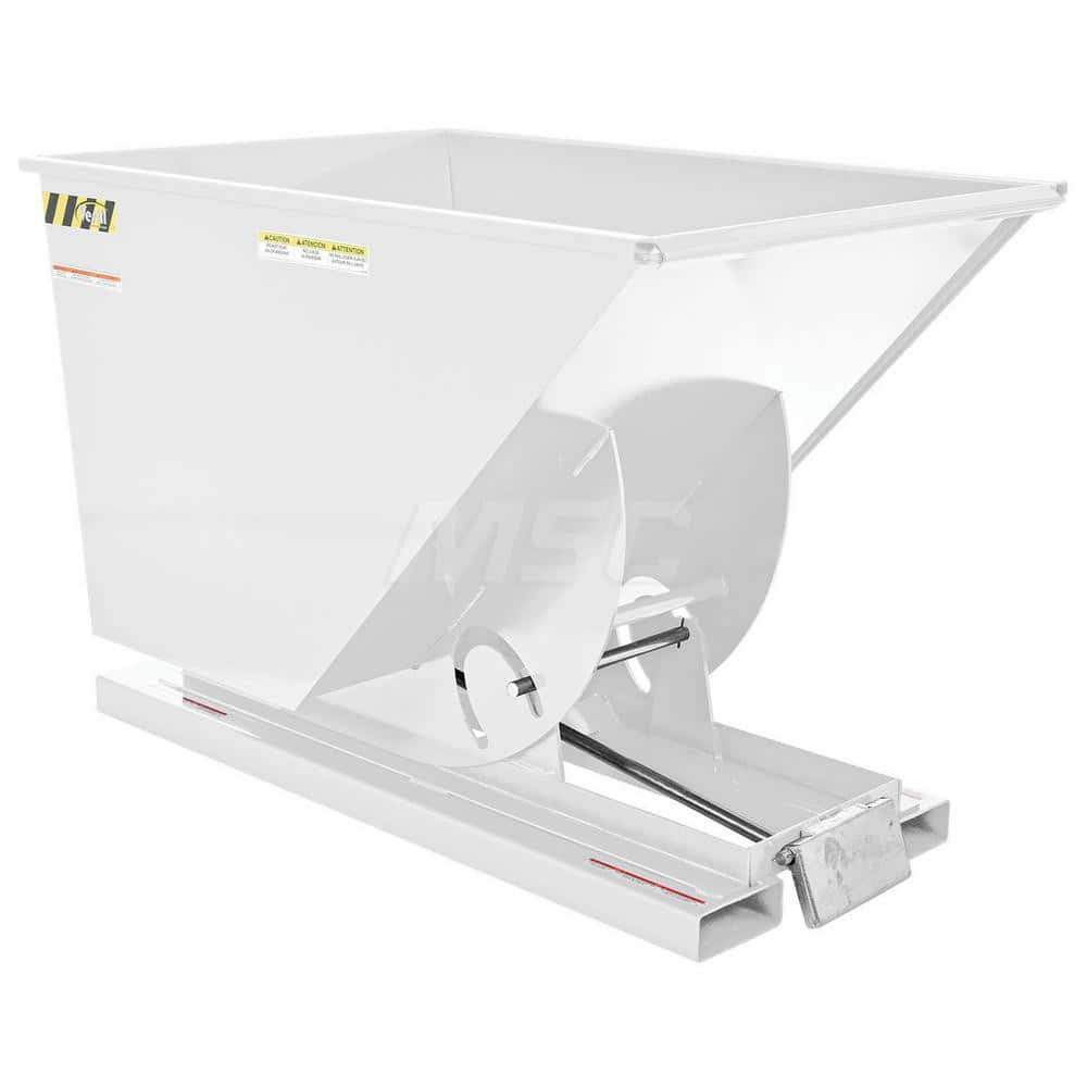 Stationary Tilt Hopper: 6,000 lb Capacity, 42″ Wide, 61.13″ Long, 42.75″ High White, Powder Coated Steel, Hand Control