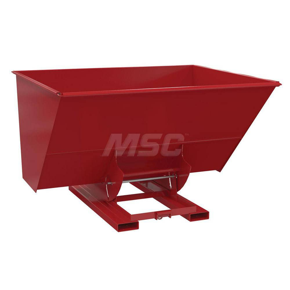 Stationary Tilt Hopper: 2,000 lb Capacity, 82″ Wide, 69″ Long, 51″ High Red, Powder Coated Steel, Hand Control