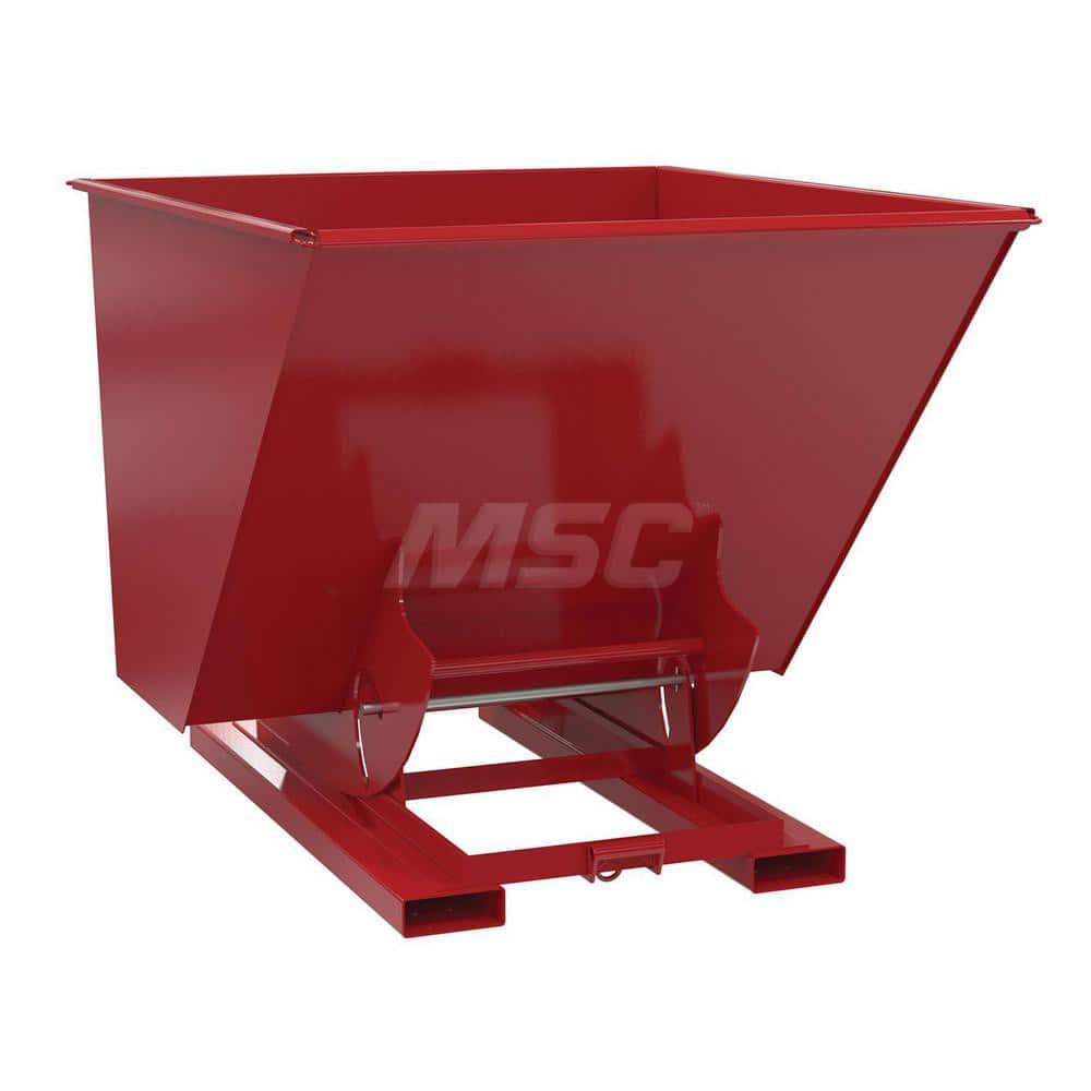 Stationary Tilt Hopper: 6,000 lb Capacity, 57″ Wide, 69″ Long, 51″ High Red, Powder Coated Steel, Hand Control