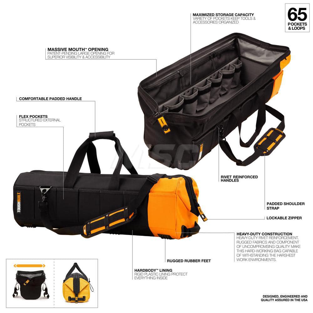 Tool Bag: 21 Pocket 35″ OAW, 6.3″ OAD, 10.75″ OAH, Plastic