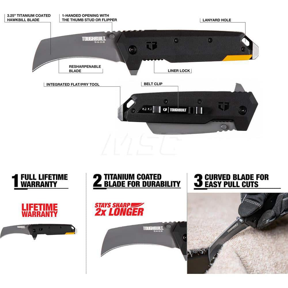 Utility Knife: 5.11″ Handle Length, Folding Plastic Handle, 3″ Blade Length