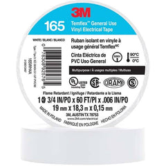 3M - Electrical Tape; Width (Inch): 0.75 ; Length Range: 20" and Larger ; Color: White ; Material Type: Vinyl ; Length (Feet): 60.000 ; Length (yd): 20.00 - Exact Industrial Supply