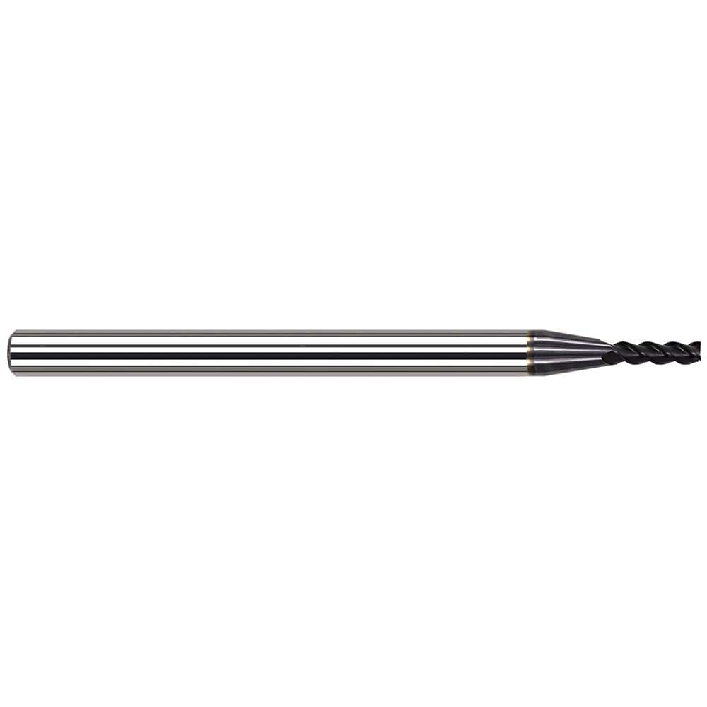 Corner Radius End Mill: 0.05″ Dia, 0.15″ LOC, 0.003″ Radius, 3 Flutes, Solid Carbide 1-1/2″ OAL, 1/8″ Shank Dia, 38 ° Helix, AlTiN Coated, Corner Radius End