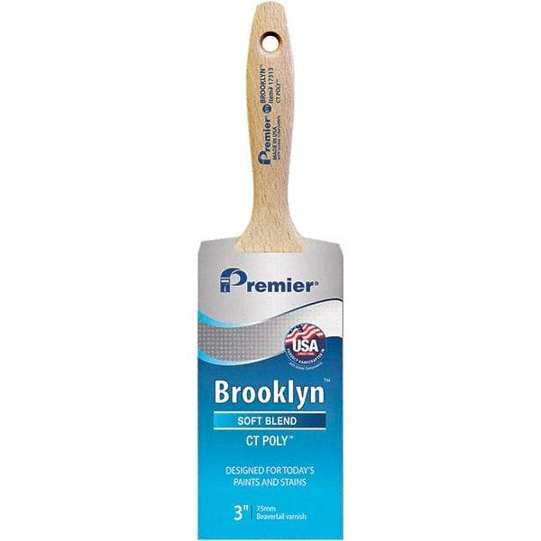 Premier Paint Roller - 3" Tapered Polyester Varnish Brush - 3-3/16" Bristle Length, 5-3/4" Wood Beavertail Handle - Makers Industrial Supply