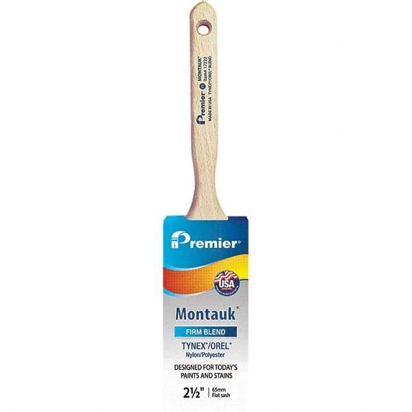 Premier Paint Roller - 2-1/2" Tapered Nylon/Polyester Sash Brush - 2-15/16" Bristle Length, 7-1/2" Wood Sash Handle - Makers Industrial Supply