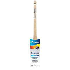 Premier Paint Roller - 1-1/2" Tapered Nylon/Polyester Trim Brush - 2-3/16" Bristle Length, 7" Wood Sash Handle - Makers Industrial Supply