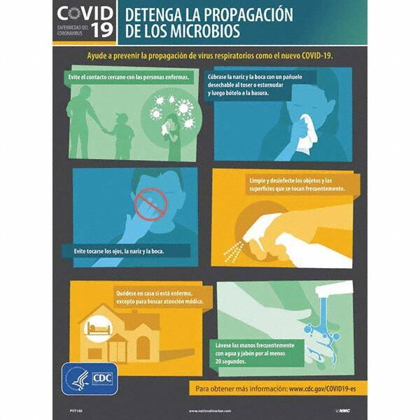 NMC - "COVID 19 - Detenga La Propagacion De Los Microbios", 18" Wide x 24" High, Paper Safety Sign - Makers Industrial Supply