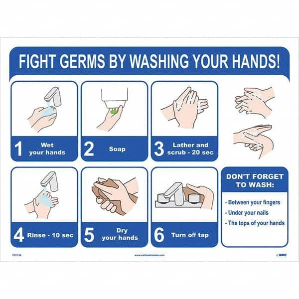 NMC - "Fight Germs By Washing Your Hands!", 24" Wide x 18" High, Paper Safety Sign - Makers Industrial Supply