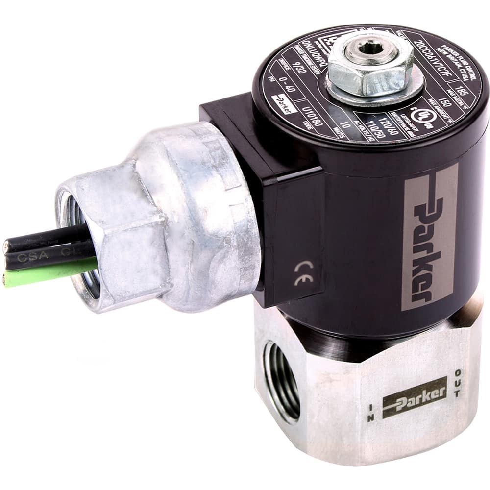 Parker - Solenoid Valves; Valve Type: 2-Way, 2 Position ; Port Size: 1/4 ; Maximum Working Pressure (psi): 110.000 ; Body Material: Stainless Steel ; Seal Material: FKM ; Voltage: 120/60 VAC - Exact Industrial Supply