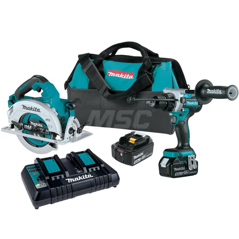 Cordless Tool Combination Kit: 18V, 2 Pc (1) 18V LXT Brushless 1/2″Hammer Driver-Drill (XPH14Z), (1) 36 V (18 V X2) LXT Brushless 7-1/4″Circular Saw (XSH06Z), (2) 18V LXT Lithium-Ion 5.0Ah Battery (BL1850B), (1) 18V LXT Lithium-Ion Dual Port Charger (DC18