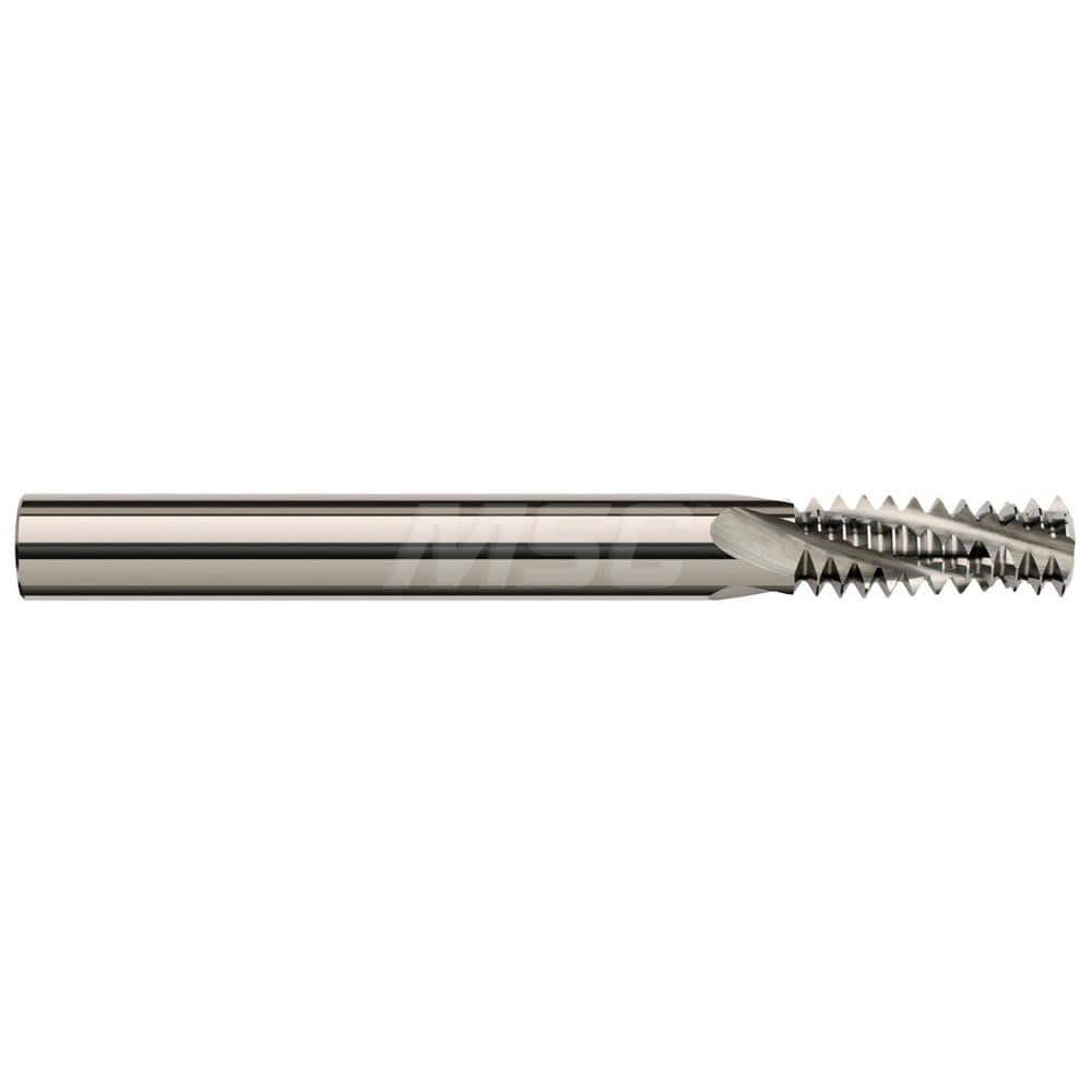 Helical Flute Thread Mill: 1/4-18 to 3/8-18, Internal & External, 4 Flute, 5/16″ Shank Dia, Solid Carbide 18 TPI, 0.305″ Cut Dia, 5/8″ LOC, 3″ OAL, Bright/Uncoated