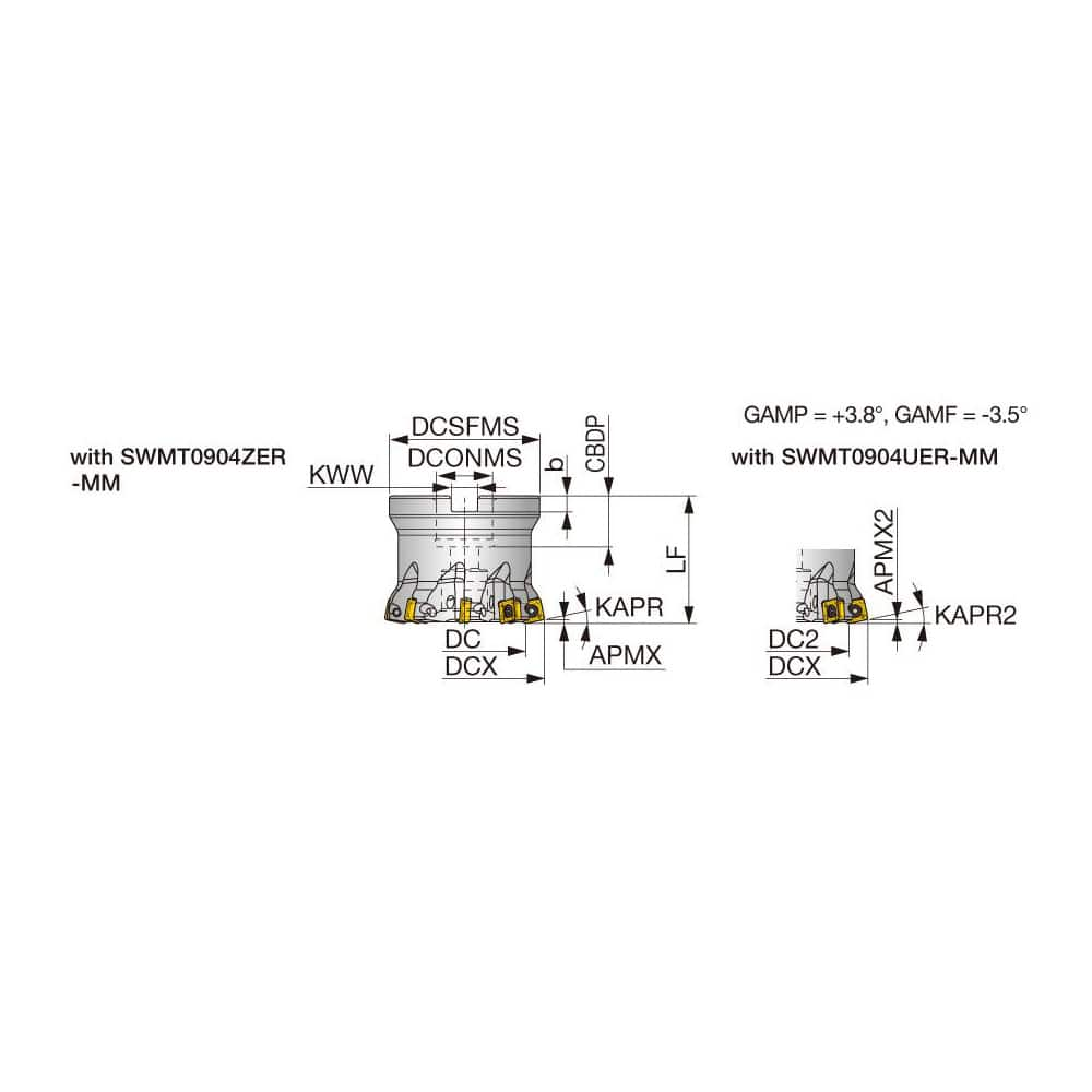 Indexable High-Feed Face Mills; Minimum Cutting Diameter: 1.4055 in; Maximum Cutting Diameter: 2.0000 in; Maximum Depth Of Cut: 0.0590 in; Arbor Hole Diameter (mm): 0.75; Compatible Insert Size Code: 0904; Maximum Ramping Angle: 1.4; Series: TXSW; Cutter