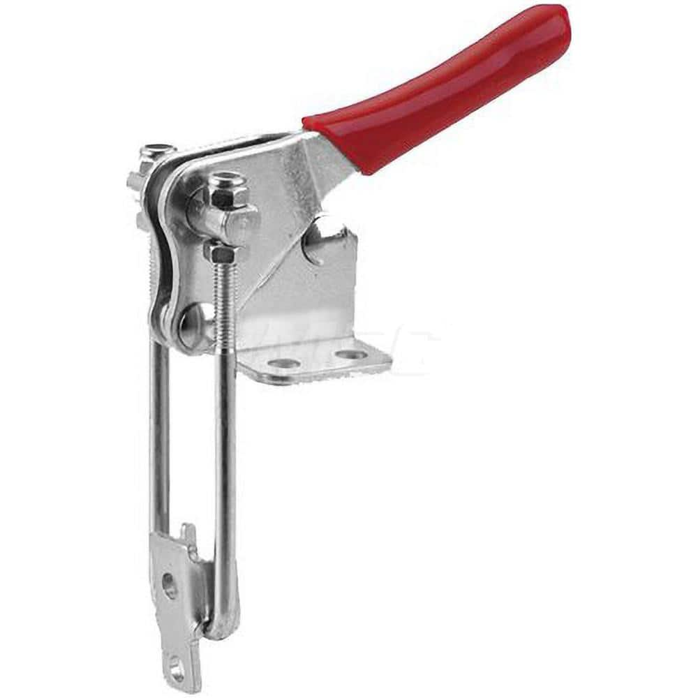 Pull-Action Latch Clamp: Vertical, 500 lb, U-Hook, Flanged Base 3.11″ OAL, Straight Handle, Steel