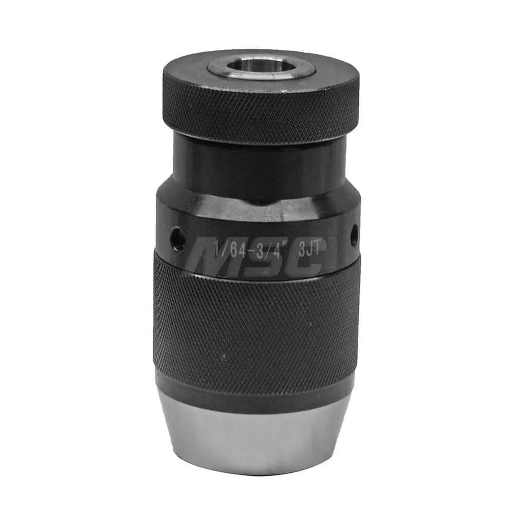 Drill Chuck: 1/64 to 3/4″ Capacity, Jacob Taper Mount, JT3 Keyless