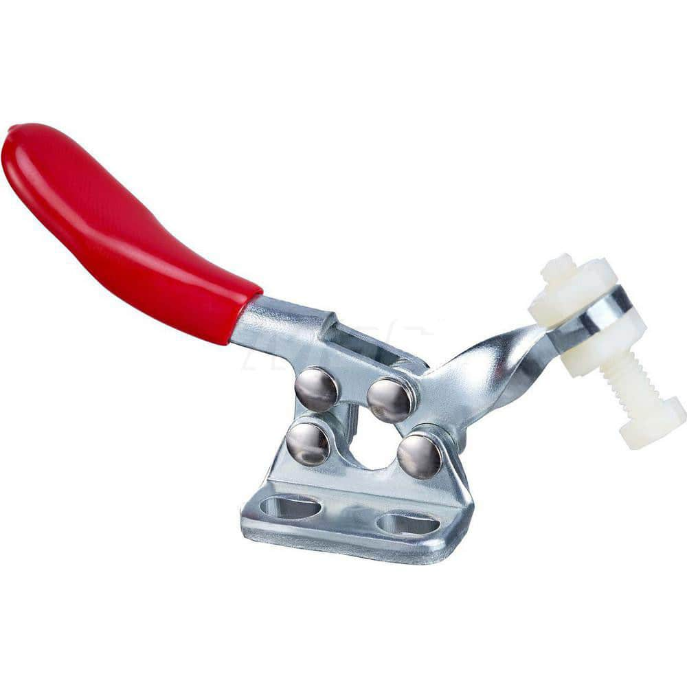 Manual Hold-Down Toggle Clamp: Horizontal, 60 lb Capacity, Solid Bar, Flanged Base 80 ° Handle Movement, 90 ° Bar Opening, Plastic