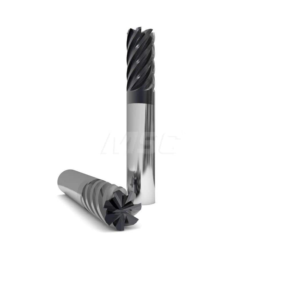 Square End Mill: 1/2'' Dia, 1-1/4'' LOC, 1/2'' Shank Dia, 3'' OAL, 7 Flutes, Solid Carbide Single End, nACo Finish, Upcut Flute, 38 ™ Variable Helix, Centercutting, RH Cut, RH Flute, Series 1040 & Hurrimill